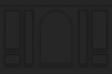 3d rendering. luxury black classical pattern design vintage wood wall background.