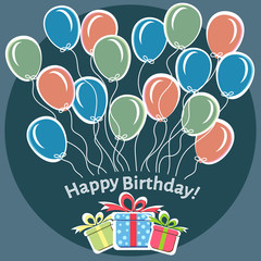 Birthday greeting card with balloons. Birthday party background, vector illustration