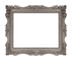 Silver frame for paintings, mirrors or photo isolated on white background	