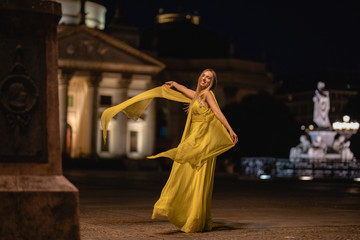 sexy woman in yellow dress