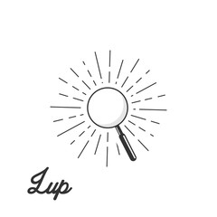 magnifier icon vector on sunburst