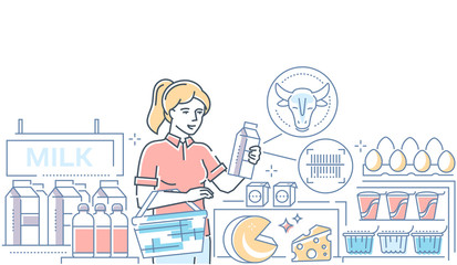 Dairy products - colorful line design style illustration