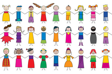 children hand in hand, illustration vector