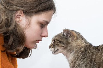 girl with a cat, cat and girl friendship