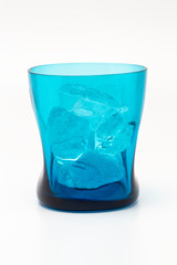 A blue transparency glass fill with ice inside