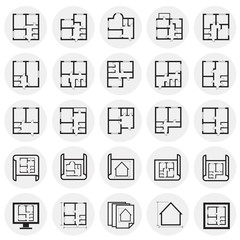 Home blueprint icon on circles background for graphic and web design. Simple vector sign. Internet concept symbol for website button or mobile app.