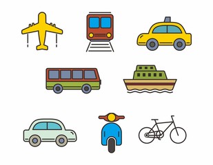 Set of transportation vector isolated on white, transportation icon