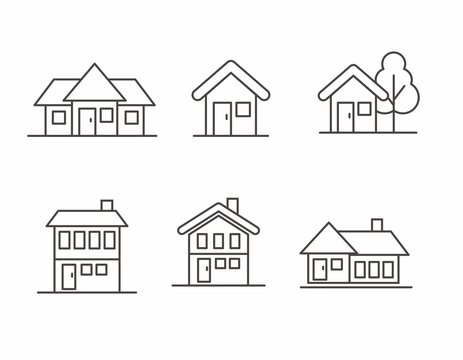 Set of house icon with simple line design, house vector illustration