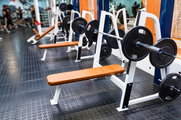 Empty bench press exercise machine in modern gym