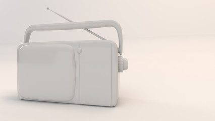 white vintage radio on a white background with copy space