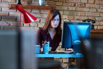 Young businesswoman using computer