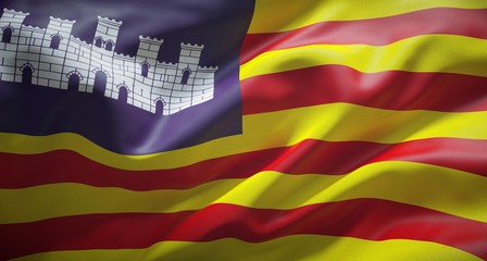 Bandera oficial de las Islas Baleares, comunidad autónoma española. - obrazy, fototapety, plakaty
