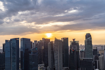Aerial of sunset view on a Singapore's business district