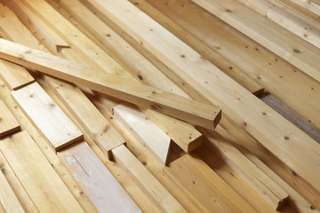 Pile of different size pine wooden cuttings