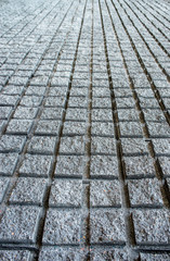 perspective of a raw concrete pavement, square shaped relief