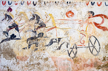 ancient fresco of a war chariot of the Magna Graecia