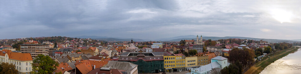 Fototapeta na wymiar Panorama view of the old roof city Uzhgorod, Transcarpathia, Ukraine Europe