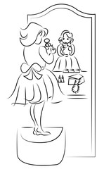 cute girl and her mothers make-up object, drawing vector