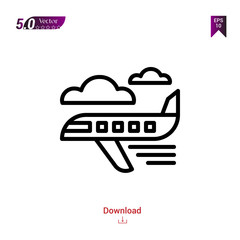 Outline airplane icon isolated on white background. Best modern. Graphic design, mobile application, beauty icons 2019, user interface. Editable stroke. EPS10 format vector