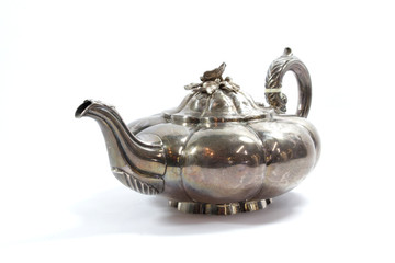 Vintage Antique Steam Punk Style Kettle Teapot on White Background 