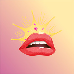 Vector illustration of glamorous lips with a crown