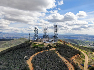Aerial view of telecommunication antennas on the top of Black Mountain in Carmel Valley, SD,...