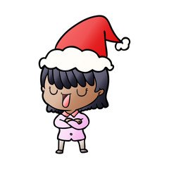 gradient cartoon of a woman wearing santa hat