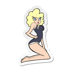 sticker of a cartoon pin-up woman