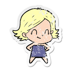 distressed sticker of a cartoon friendly girl
