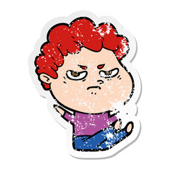 distressed sticker of a cartoon angry man