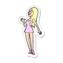sticker of a cartoon woman in pink dress