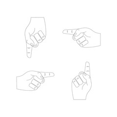 graphic white human hands. Showing forefinger. Isolated on white background. Vector icons set.