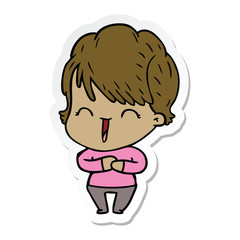 sticker of a cartoon laughing woman