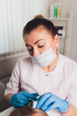 Platelet rich plasma injection procedure. Hair growth stimulation. PRP therapy process.