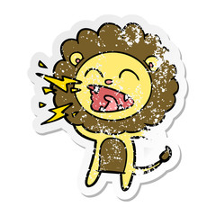 distressed sticker of a cartoon roaring lion
