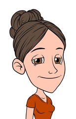 Cartoon happy girl character. Isolated on white background. Vector icon avatar.