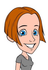Cartoon redhead smiling girl character. Isolated on white background. Vector icon avatar.