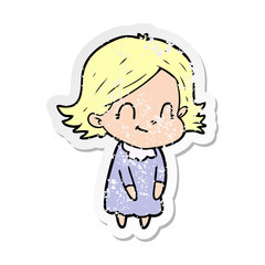 Obraz premium distressed sticker of a cartoon friendly girl