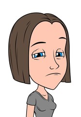 Cartoon brunette sad girl character. Isolated on white background. Vector icon avatar.