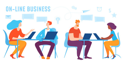 Vector concept business illustration of people doing on-line business