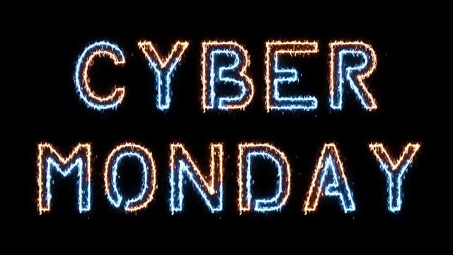 Cyber Monday - fire and ice glowing text on transparent background