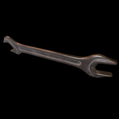 Wrench. Spanner repair tool. Mechanic or engineer instruments. Support service 3d render illustration on black background.