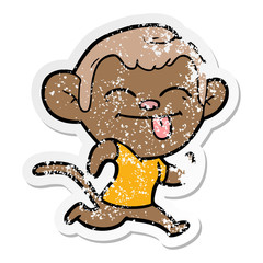 distressed sticker of a funny cartoon monkey