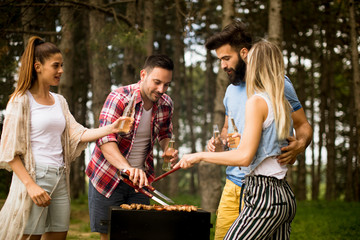 Young people enjoying barbecue party in the nature