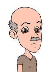 Cartoon bald old boy character with mustache. Isolated on white background. Vector icon avatar.