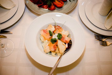 The plate is full of refined dishes