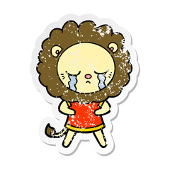 distressed sticker of a crying cartoon lion