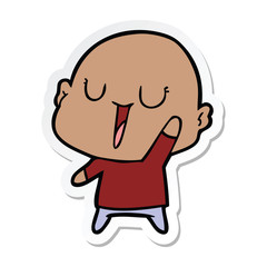 sticker of a happy cartoon bald man