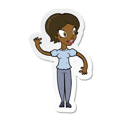 sticker of a cartoon woman waving