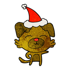 textured cartoon of a dog pointing wearing santa hat